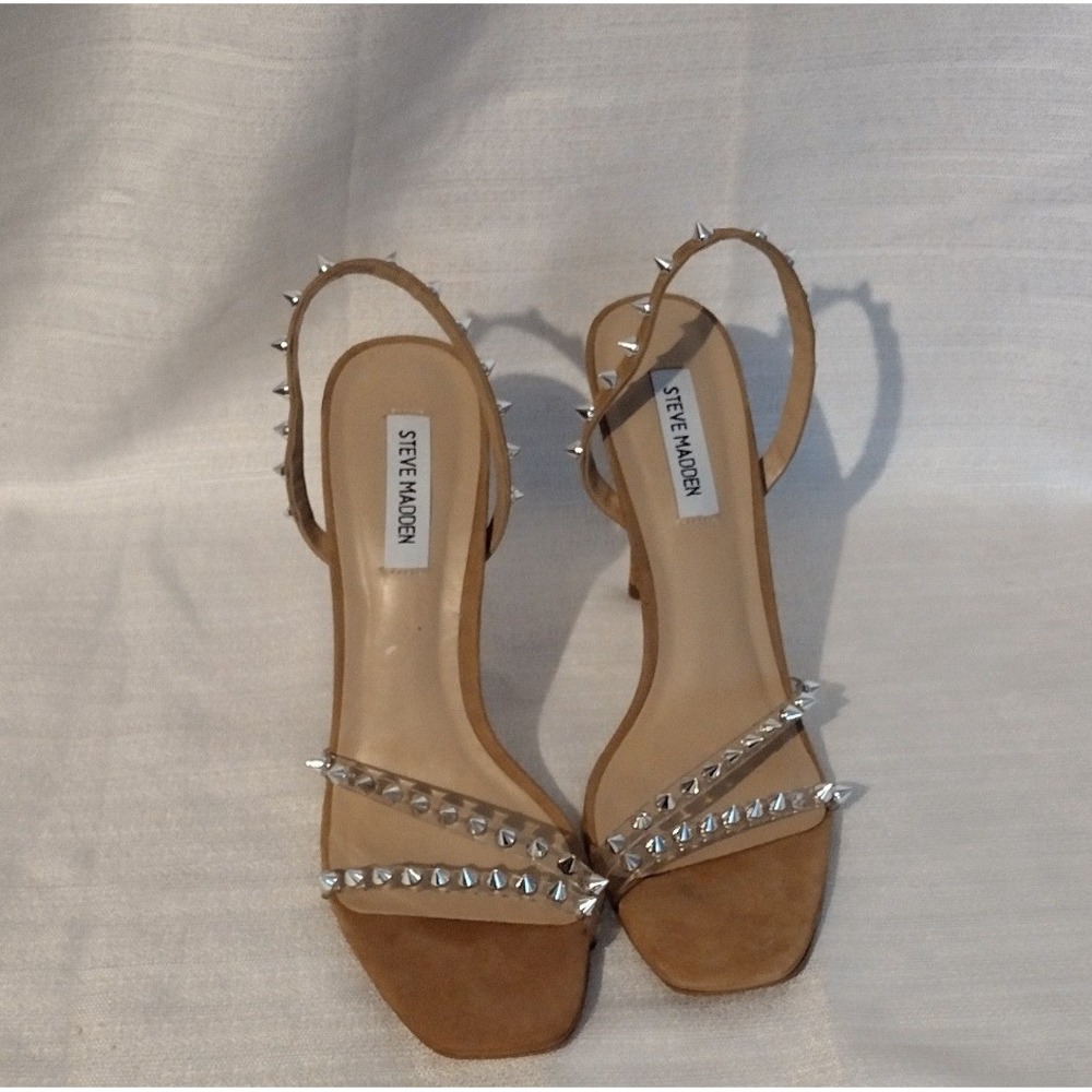 Steve Madden Women's Studded Strappy High Heel Brown/Clear Sandals Size 10M - Picture 5 of 5
